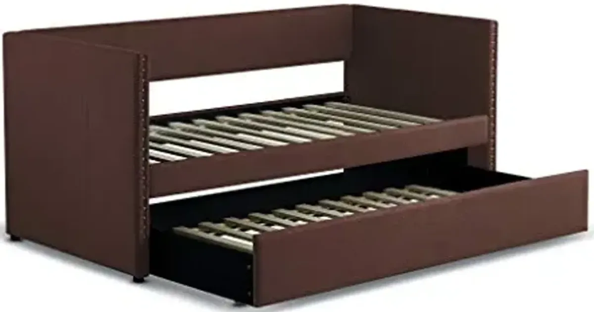 Homelegance Dufort Fabric Upholstered Daybed with Trundle, Twin, Chocolate