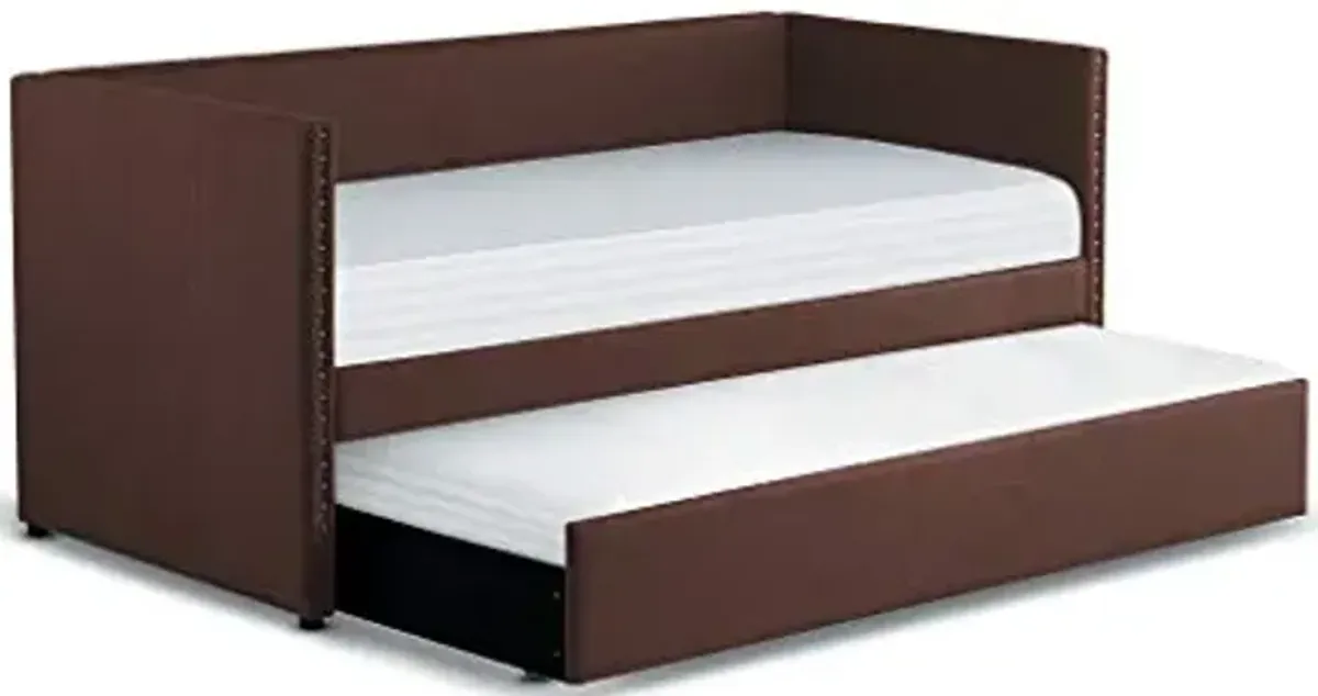 Homelegance Dufort Fabric Upholstered Daybed with Trundle, Twin, Chocolate