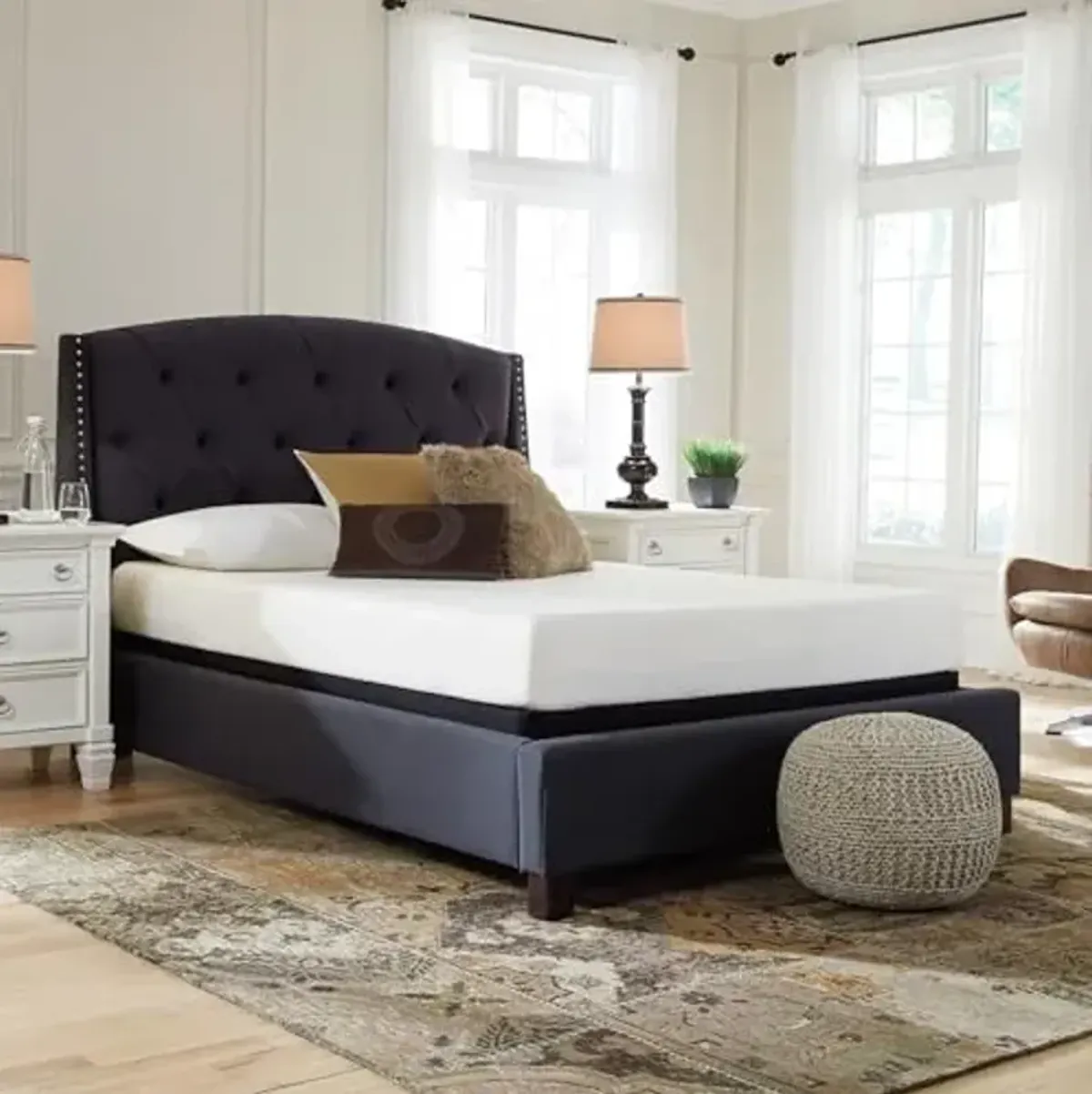 Signature Design by Ashley Queen Size Chime 8 Inch Medium Firm Gel Memory Foam Mattress with Green Tea & Charcoal Extract, Fiberglass Free, Mattress In A Box