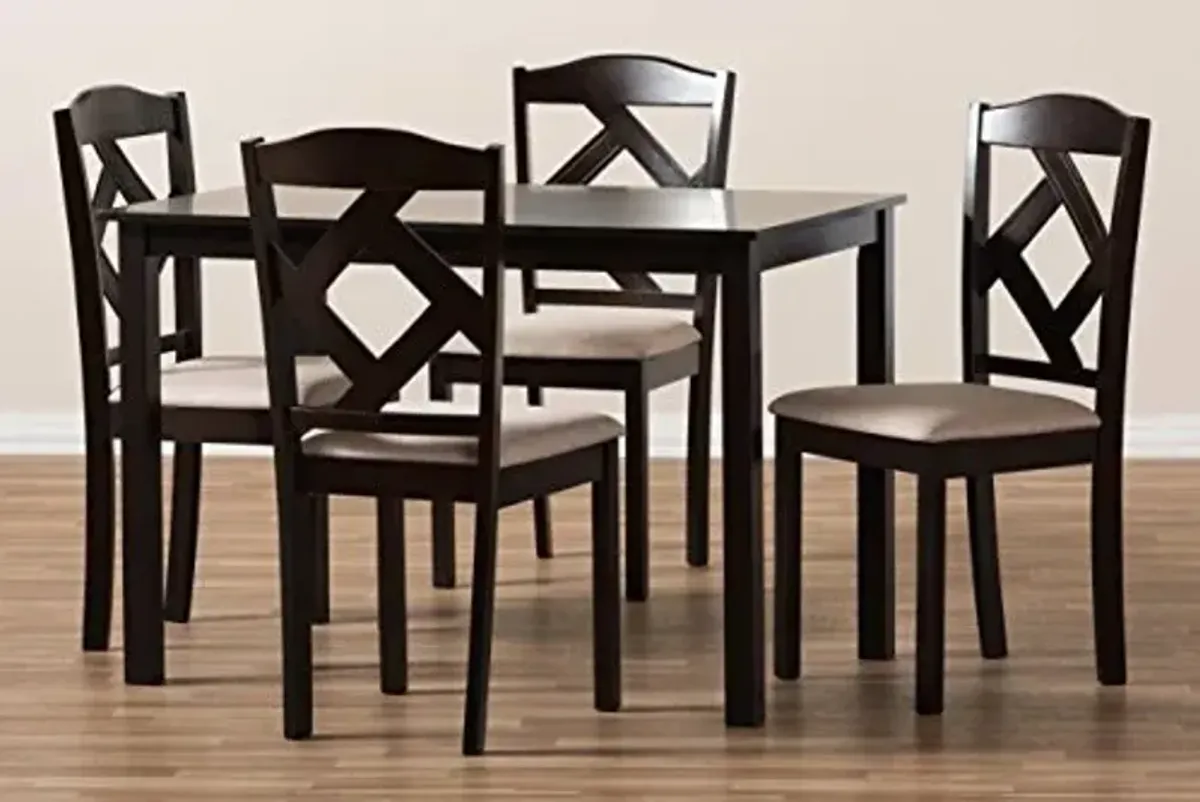 Baxton Studio Ruth Beige Fabric Upholstered and Dark Brown Finished 5-Piece Dining Set