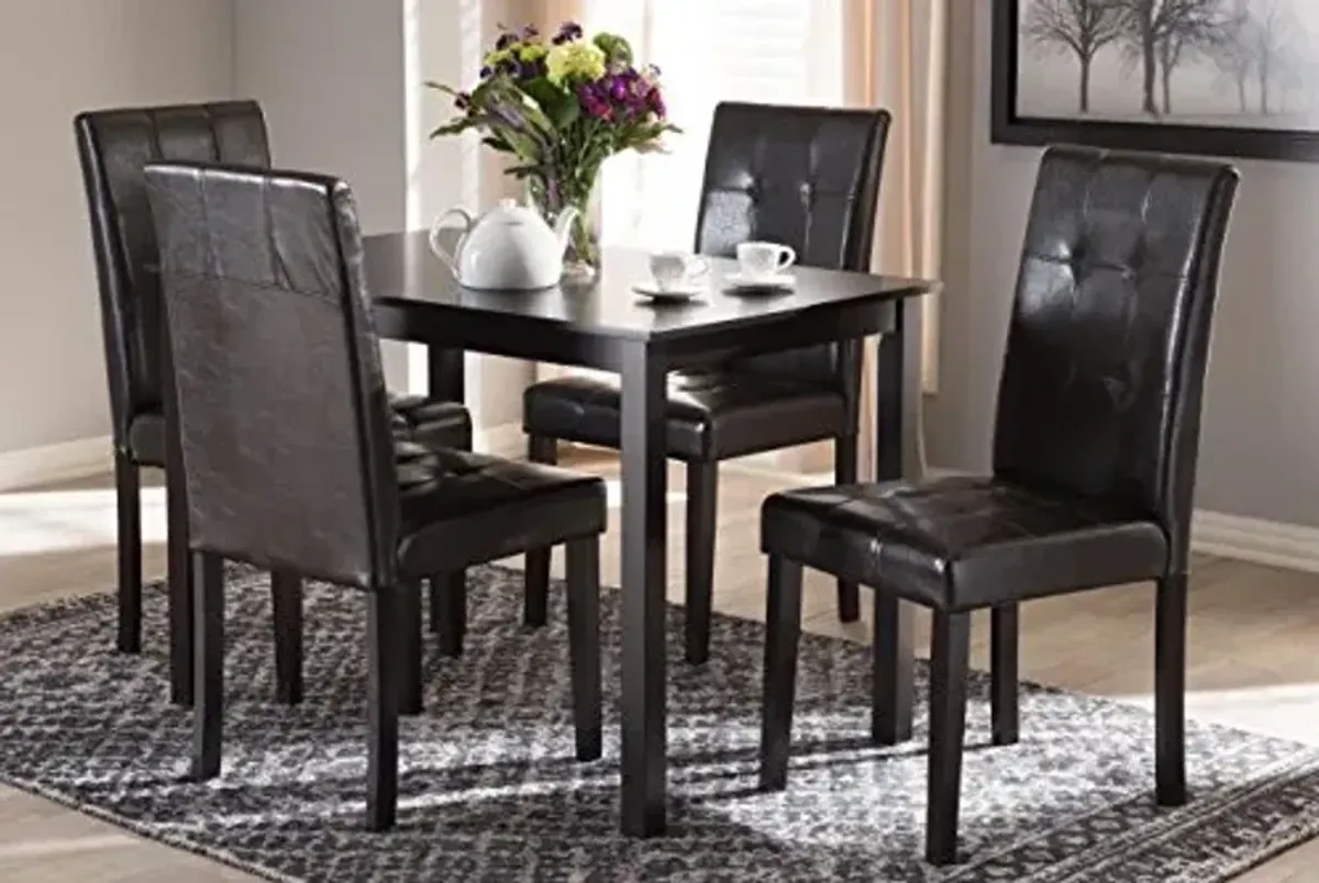 Baxton Studio Avery Dining Set and Dining Set Dark Brown Faux Leather Upholstered 5-Piece Dining Set