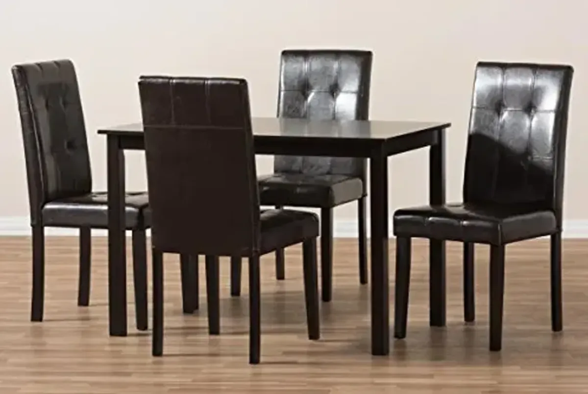 Baxton Studio Avery Dining Set and Dining Set Dark Brown Faux Leather Upholstered 5-Piece Dining Set