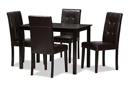 Baxton Studio Avery Dining Set and Dining Set Dark Brown Faux Leather Upholstered 5-Piece Dining Set