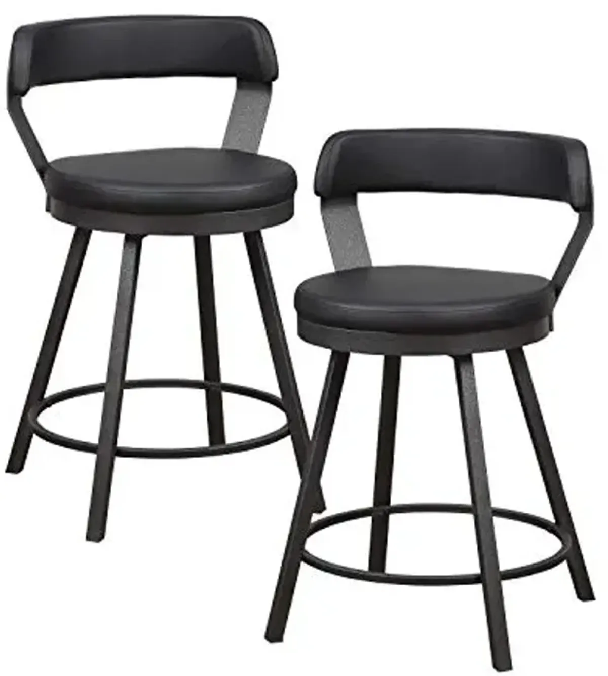 Homelegance Appert Swivel Bar Stools, Upholstered Faux Leather Seat, Back, Metal Frame, Legs, Footrest Counter Height Chair (Set of 2), 25 in SH, Black