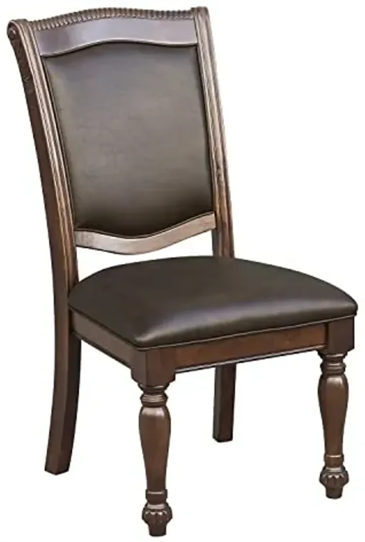 Lordsburg Dining Room Chairs Set of 2, Classic Traditional Dining Chairs For Kitchen, Solid Wood Frame, Solid Back, Armless Side, Cherry Finish, Dark Brown Faux Leather Upholstery, Easy Assembly