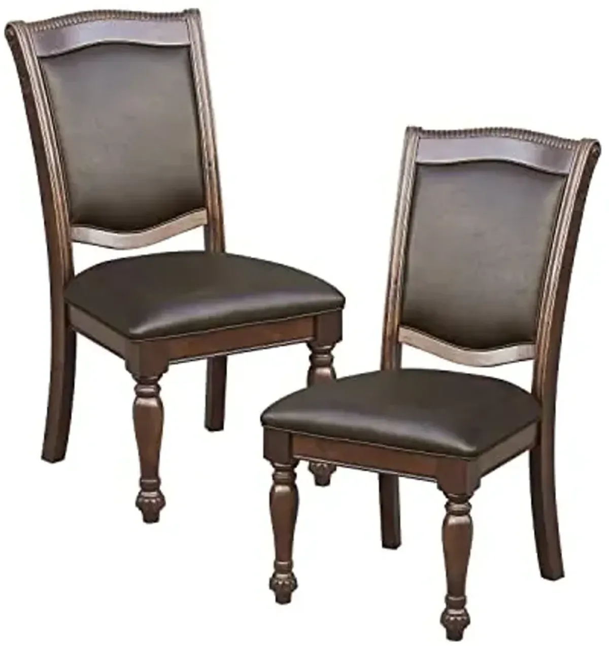Lordsburg Dining Room Chairs Set of 2, Classic Traditional Dining Chairs For Kitchen, Solid Wood Frame, Solid Back, Armless Side, Cherry Finish, Dark Brown Faux Leather Upholstery, Easy Assembly