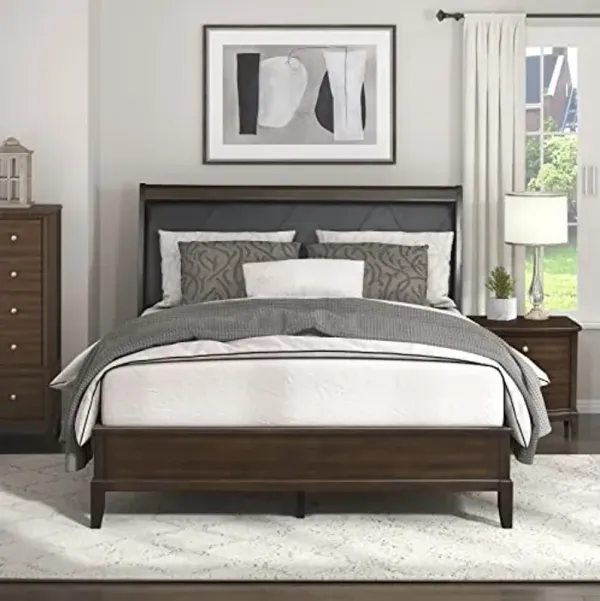 Homelegance Cotterill Faux Leather Upholstered Queen Bed Frame, Cherry