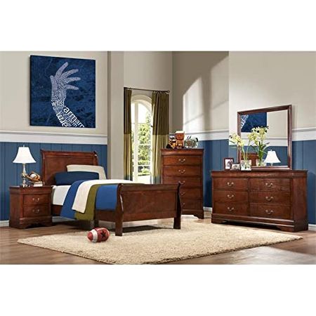 Homelegance Quincy Sleigh Panel Bed, Twin, Cherry
