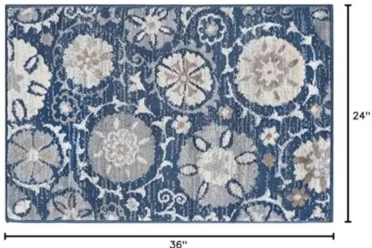 Wendy Transitional Floral Navy Scatter Mat Rug, 2' x 3'