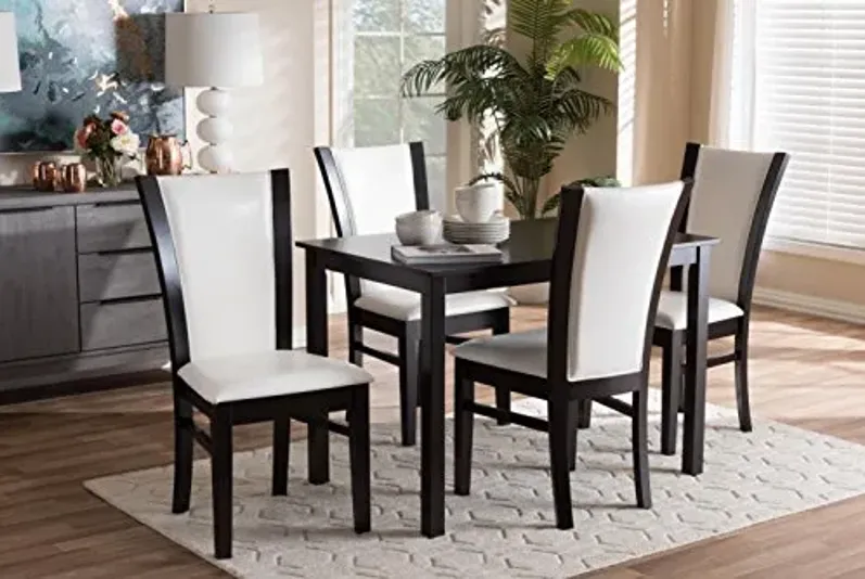 Baxton Studio Adley Dining Set and Dining Set 5-Piece Dark Brown Finished White Faux Leather Dining Set