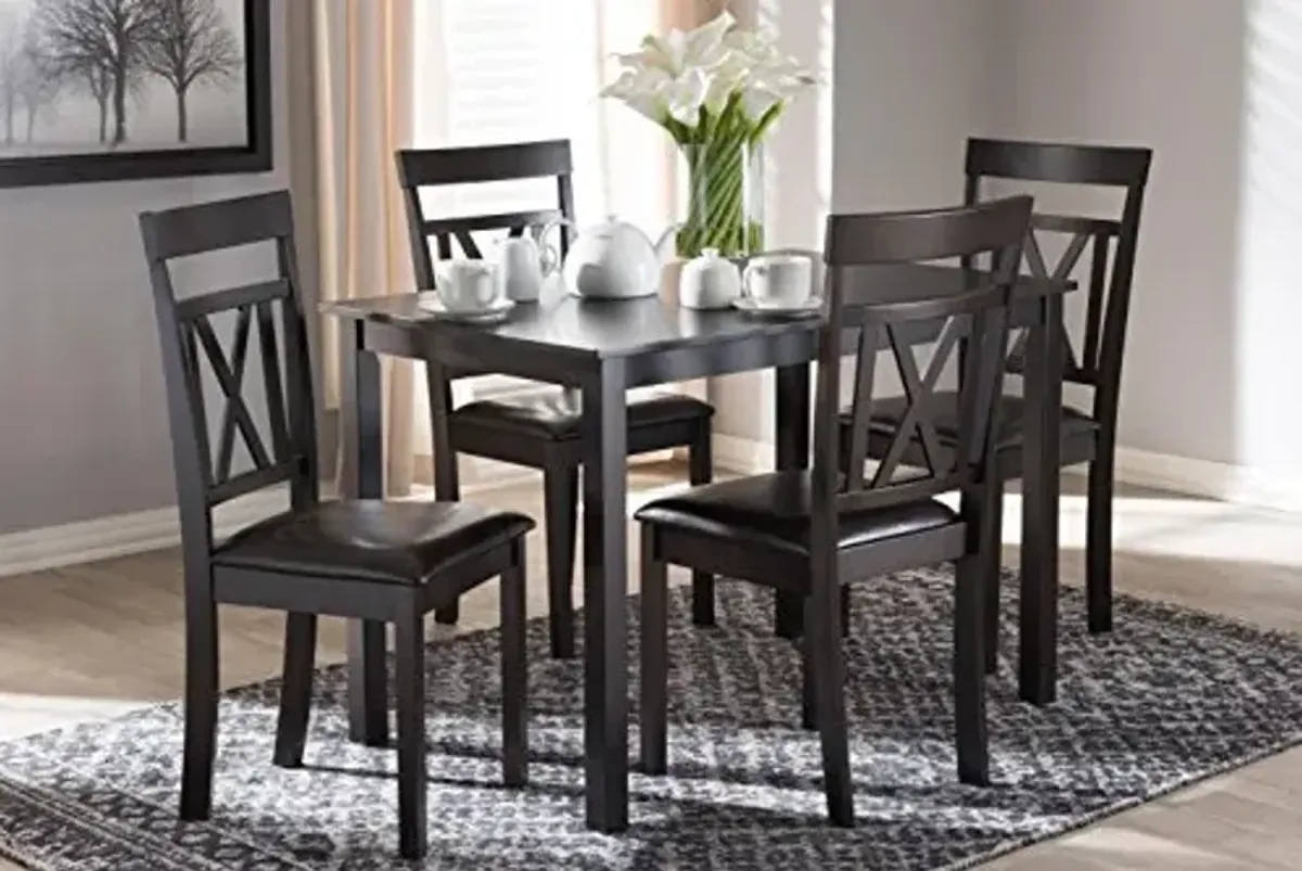 Baxton Studio Rosie Dining Set and Dining Set Dark Brown Faux Leather Upholstered 5-Piece Dining Set