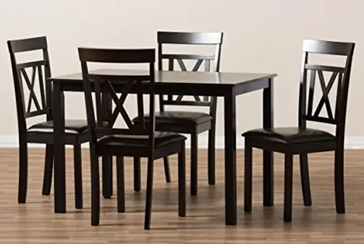 Baxton Studio Rosie Dining Set and Dining Set Dark Brown Faux Leather Upholstered 5-Piece Dining Set