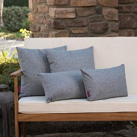 Christopher Knight Home Coronado Outdoor Water Resistant Square and Rectangular Throw Pillows, 4-Pcs Set, Grey