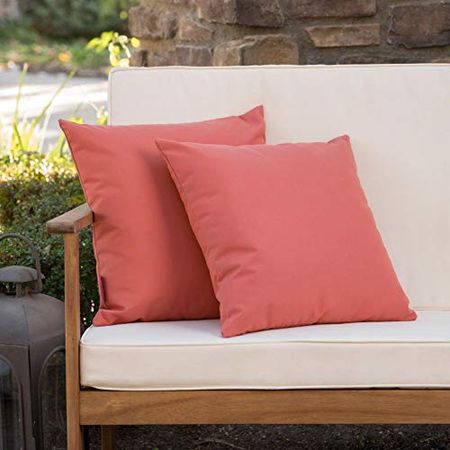Christopher Knight Home Coronado Outdoor Water Resistant Square Throw Pillows, 2-Pcs Set, Coral