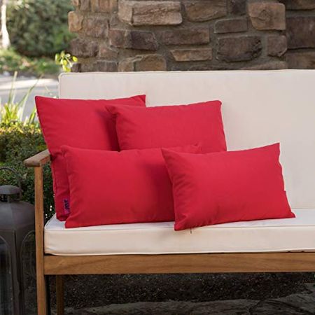 Christopher Knight Home Coronado Outdoor Water Resistant Square and Rectangular Throw Pillows, 4-Pcs Set, Red