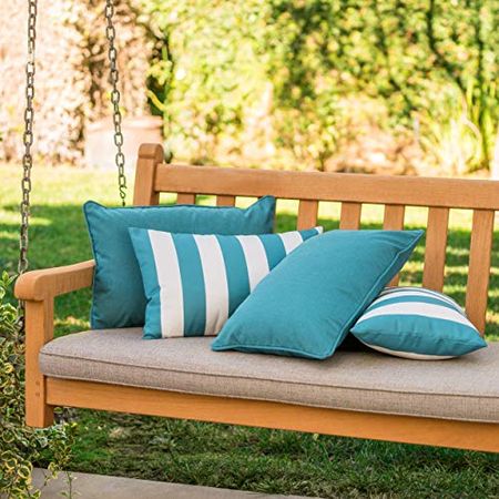 Christopher Knight Home Coronado Outdoor Water Resistant Rectangular Throw Pillows, 4-Pcs Set, Dark Teal / White