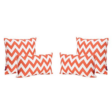 Christopher Knight Home Marisol Outdoor Water Resistant Square and Rectangular Throw Pillows, 4-Pcs Set, Orange / White
