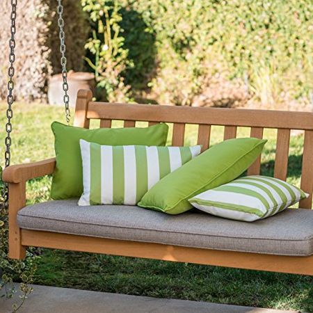 Christopher Knight Home Coronado Outdoor Water Resistant Rectangular Throw Pillows, 4-Pcs Set, Green / White