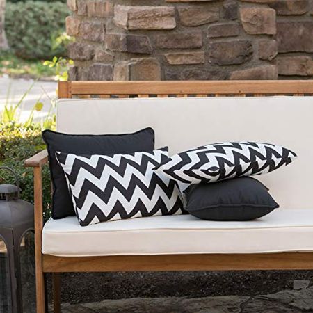 Christopher Knight Home Mary Outdoor Water Resistant Rectangular Throw Pillows, 4-Pcs Set, Black / White