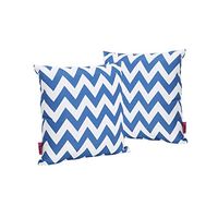 Christopher Knight Home Jerry Outdoor Water Resistant Square Throw Pillows, 2-Pcs Set, Blue / White
