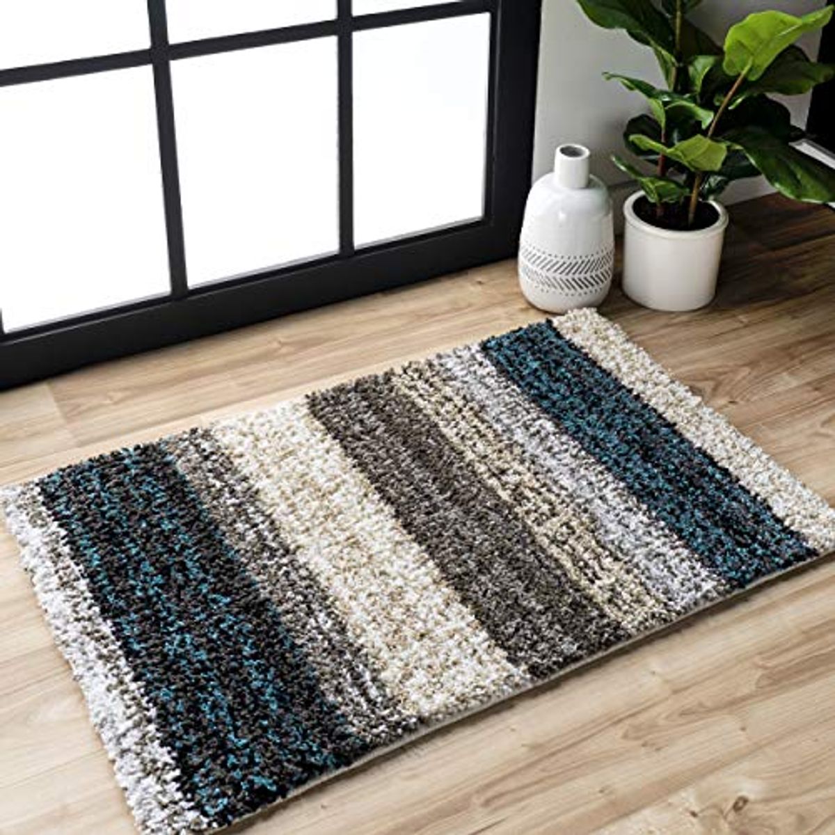 nuLOOM Drey Striped Shag Area Rug, 3' x 5', Blue Multi