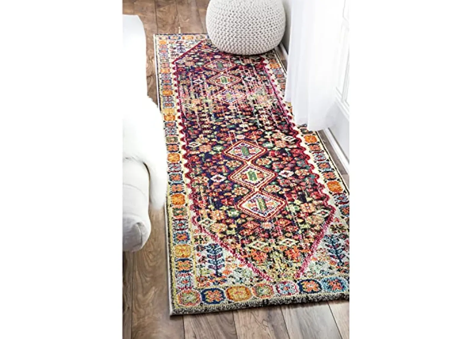 nuLOOM Erline Colorful Bohemian Runner Rug, 2' 6" x 12', Black