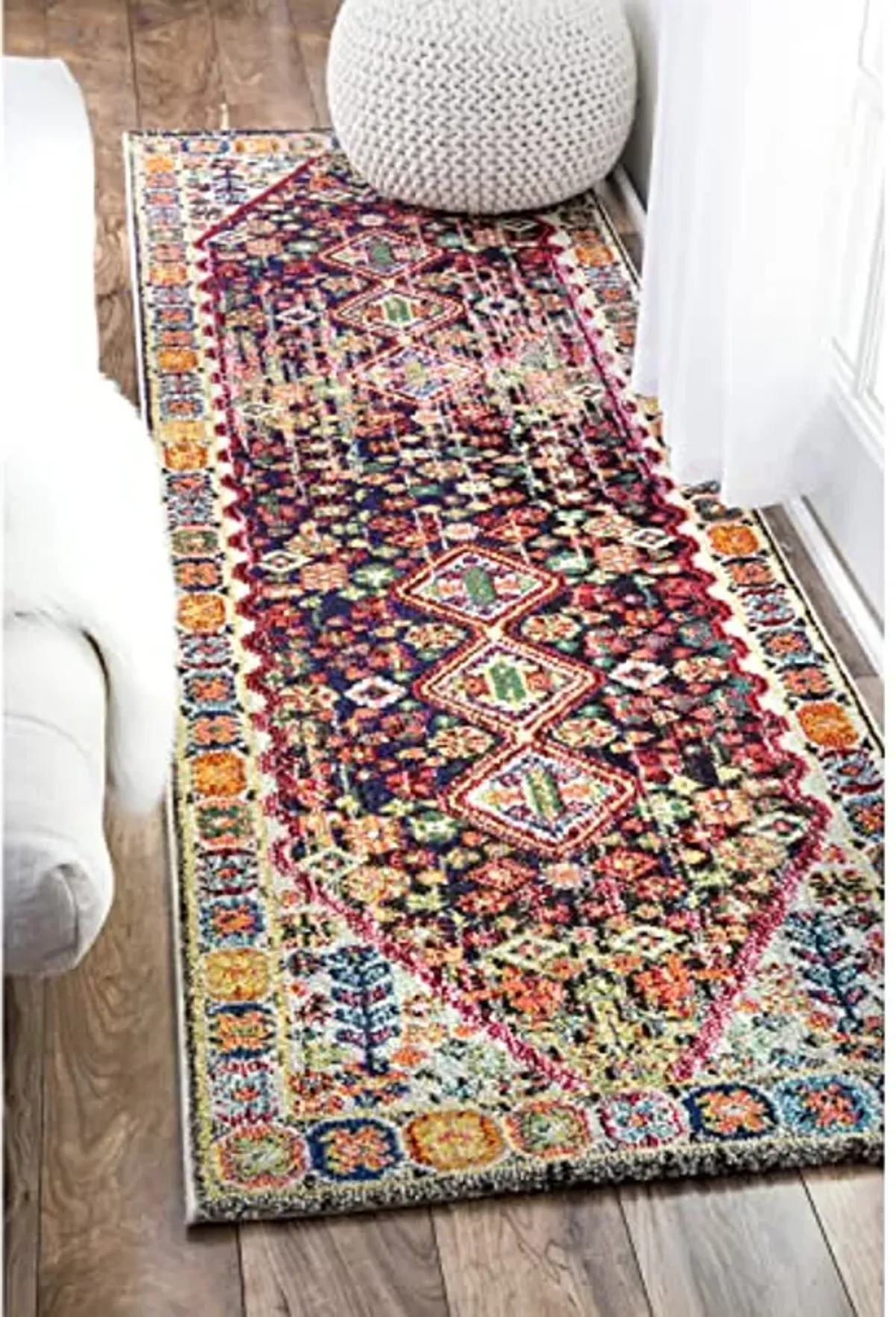 nuLOOM Erline Colorful Bohemian Runner Rug, 2' 6" x 12', Black