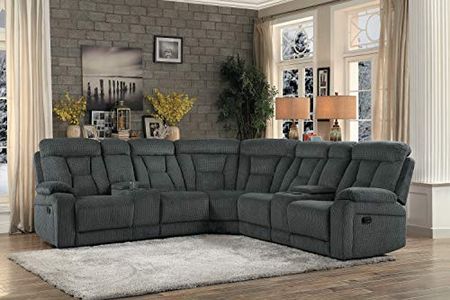 Homelegance Rosnay 3 Piece Reclining Sectional with Console, Gray