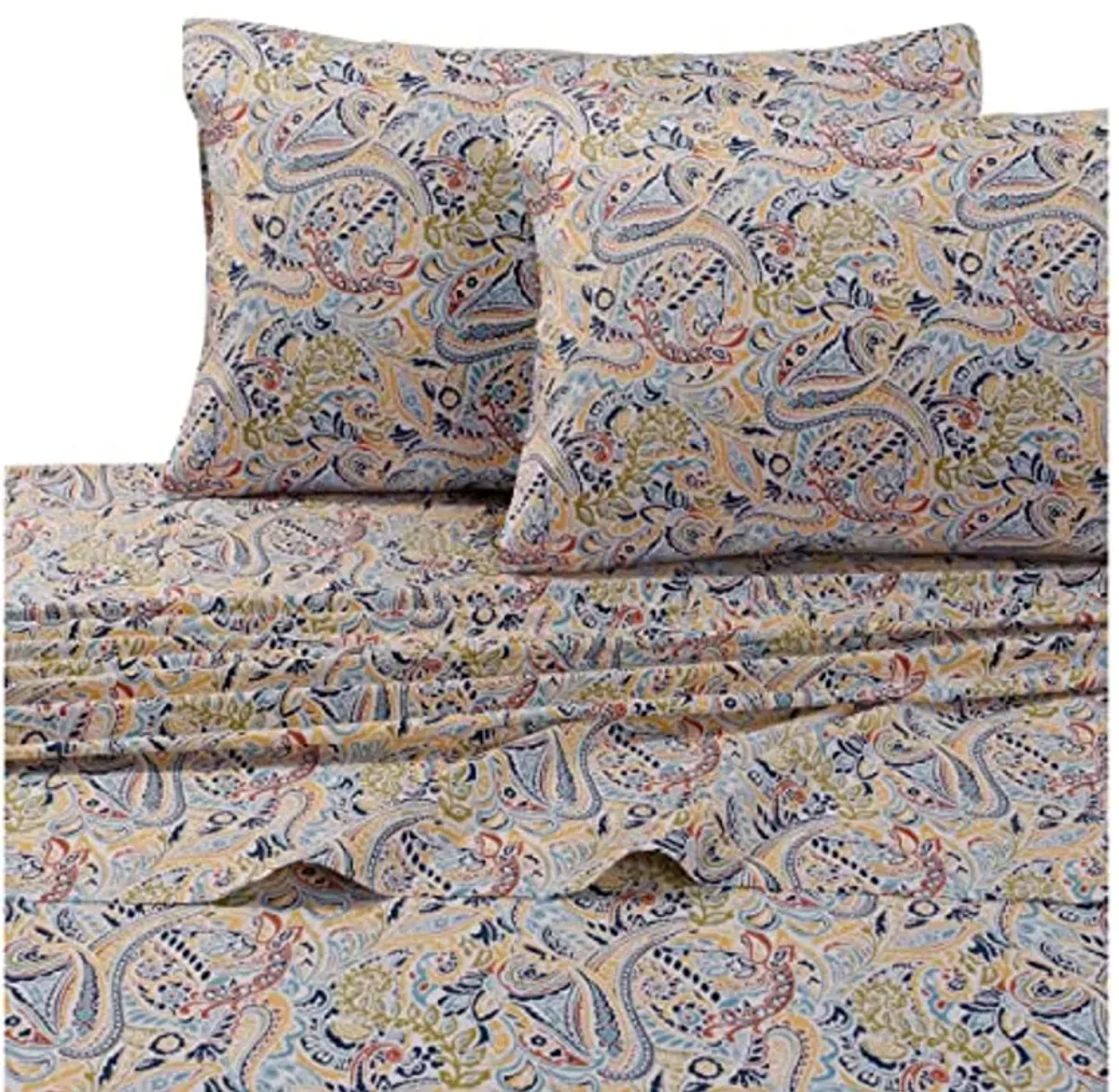 Tribeca Living Twin XL Bed Sheet Set, 300 Thread Count Soft Cotton Sateen, Floral Print with Extra Deep Pockets, 3-Piece Bedding Set, Park Multicolor