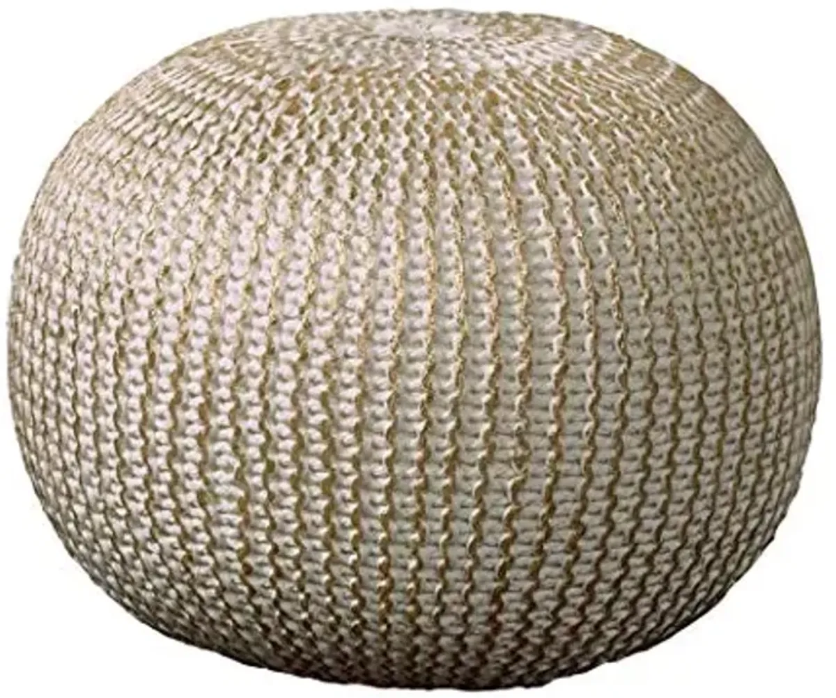 LR Home Gold/Beige Cableknit All-Natural Cotton Round Ottoman for Home Décor | Hand-Made Farmhouse Foot Rest for Bedroom & Living Room | 20 x 20 x 16 Stuffed Pouf for Seating