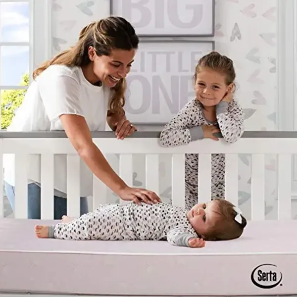 Serta Sertapedic Petals Dual Sided Premium Recycled Fiber Core Crib and Toddler Mattress - Waterproof - GREENGUARD Gold Certified - Trusted 7 Year Warranty - Made in USA, Pink