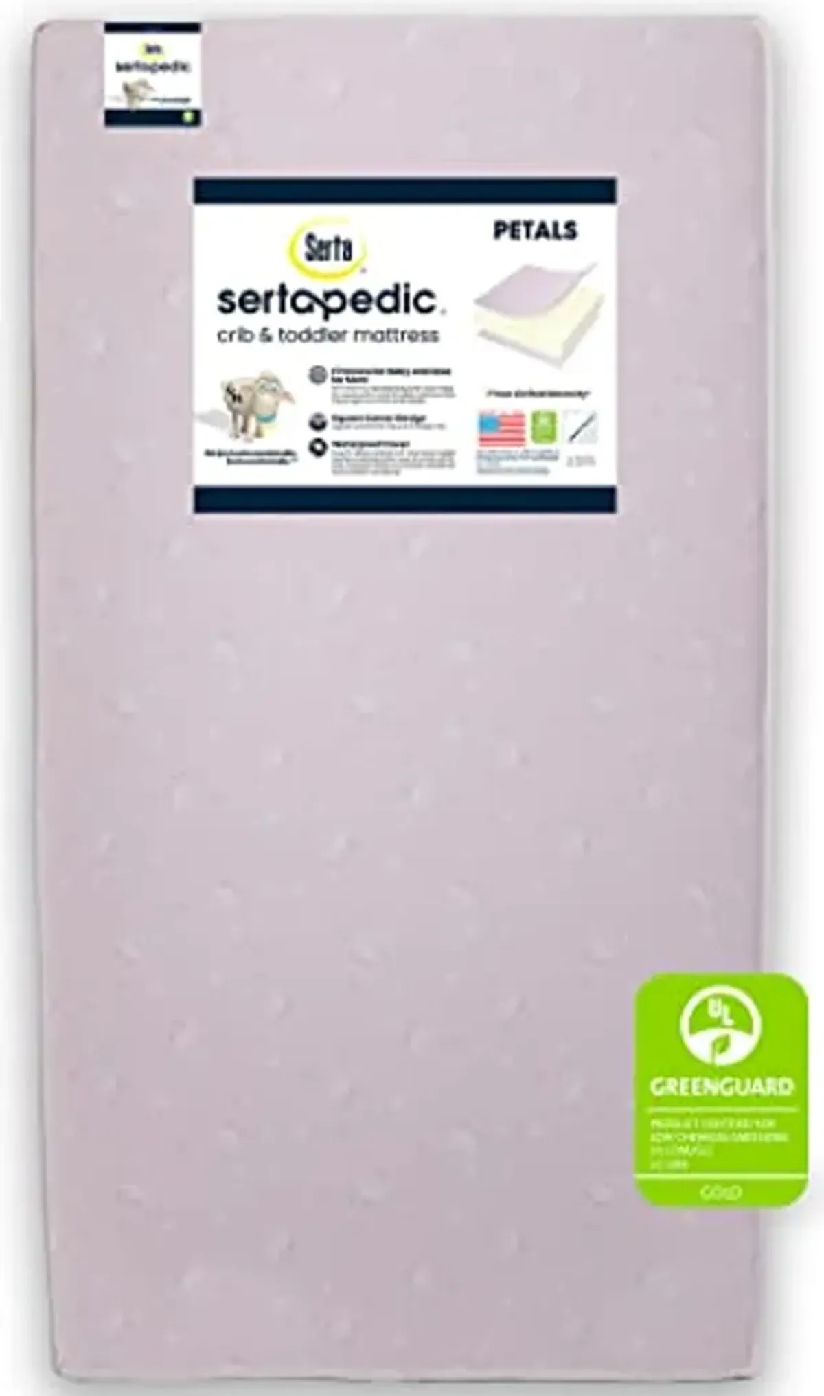 Serta Sertapedic Petals Dual Sided Premium Recycled Fiber Core Crib and Toddler Mattress - Waterproof - GREENGUARD Gold Certified - Trusted 7 Year Warranty - Made in USA, Pink