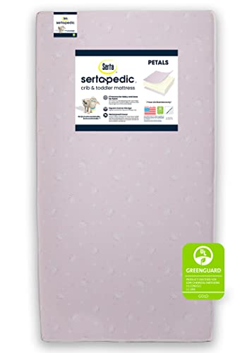 Serta Sertapedic Petals Dual Sided Premium Recycled Fiber Core Crib and Toddler Mattress - Waterproof - GREENGUARD Gold Certified - Trusted 7 Year Warranty - Made in USA Pink