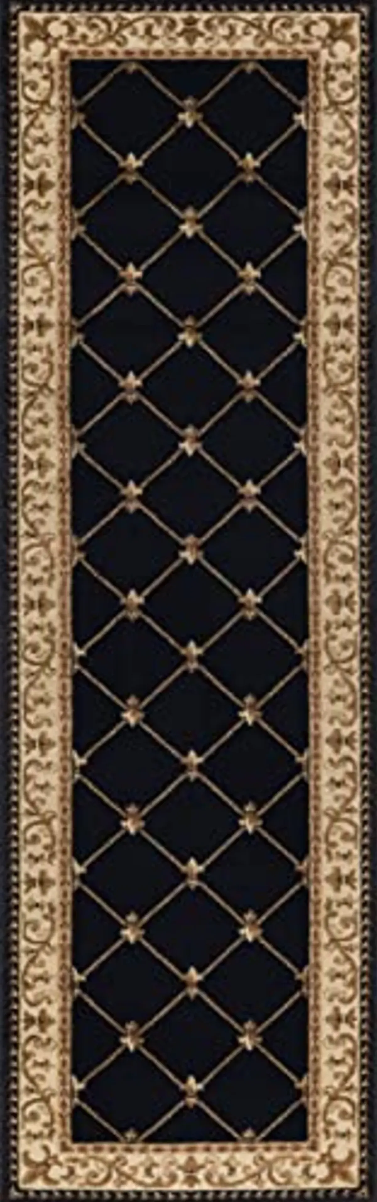 Orleans Traditional Border Black Runner Rug, 2' x 10'