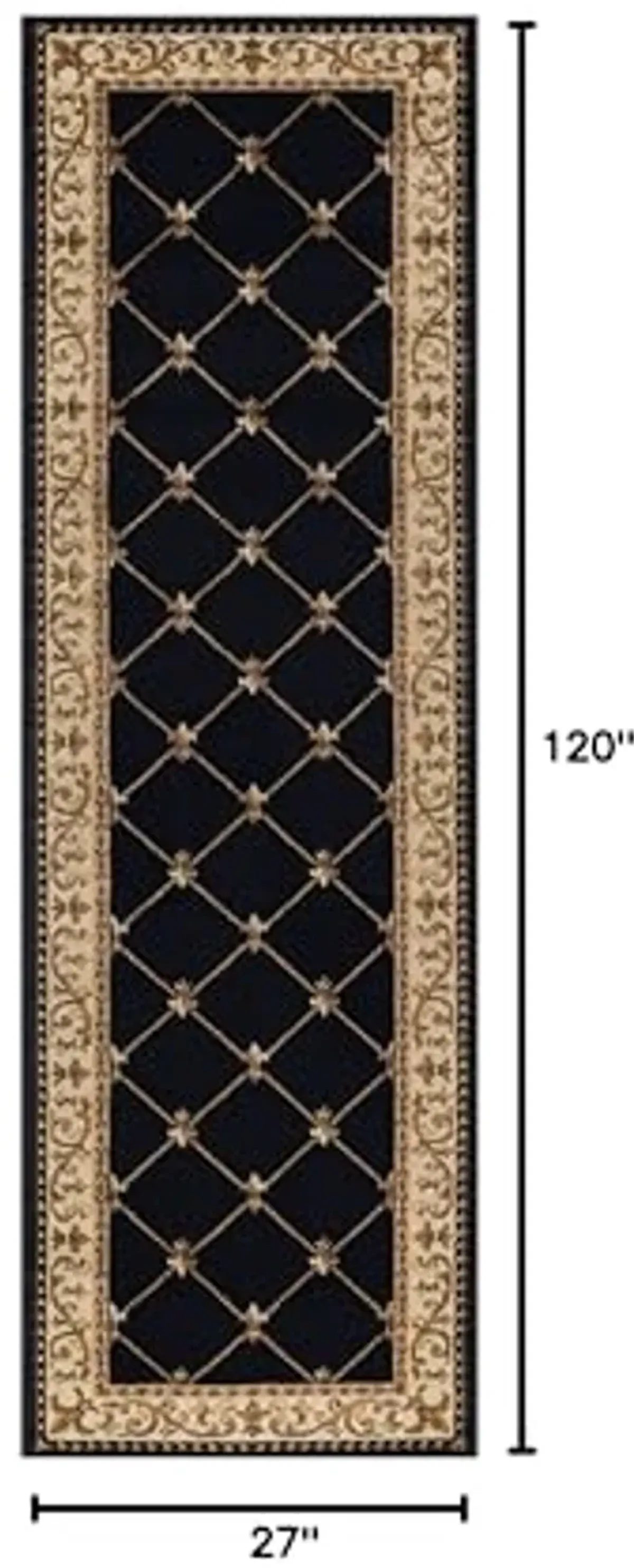 Orleans Traditional Border Black Runner Rug, 2' x 10'