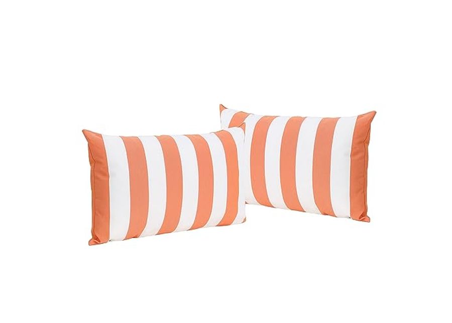 Christopher Knight Home Coronado Outdoor Water Resistant Rectangular Throw Pillows, 2-Pcs Set, Orange / White