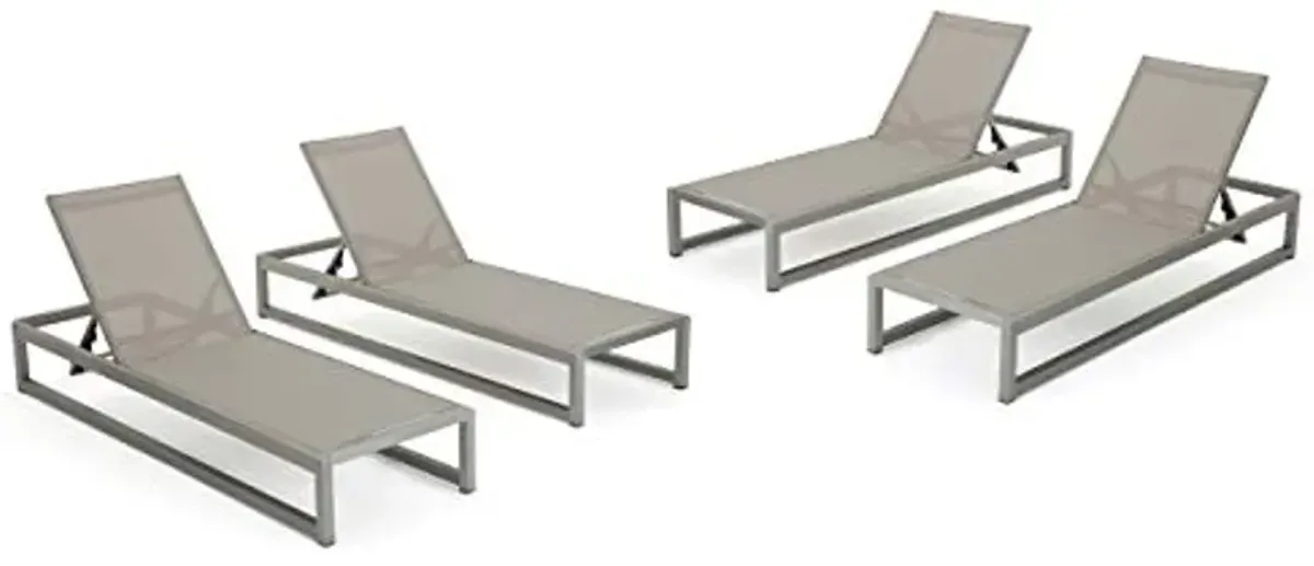 Christopher Knight Home Chloe Outdoor Mesh Chaise Lounge with Aluminum Frame, 4-Pcs Set, Grey / Silver