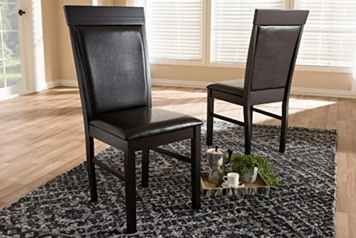 Baxton Studio Thea Dining Chair and Dining Chair Dark Brown Faux Leather Upholstered Dining Chair