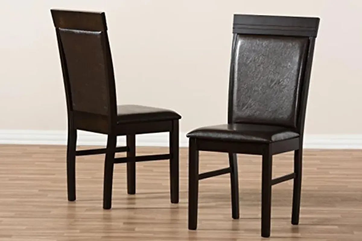 Baxton Studio Thea Dining Chair and Dining Chair Dark Brown Faux Leather Upholstered Dining Chair