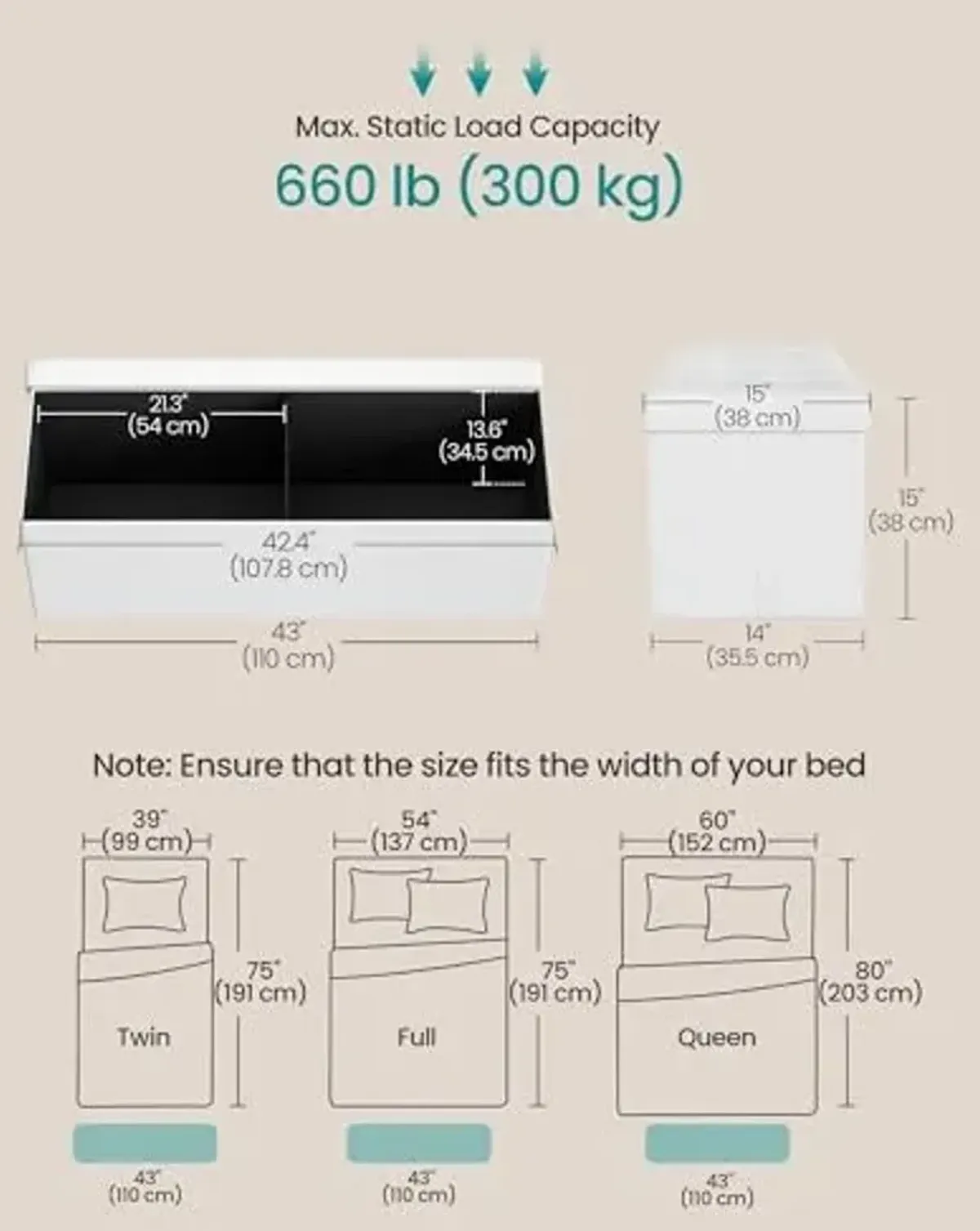 SONGMICS MAZIE Collection - 43 Inches Folding Storage Ottoman Bench, Ottoman with Storage, Foot Rest Stool, Load 660 lb, for Living Room, Synthetic Leather, White ULSF702