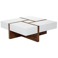 Modrest VIG Furniture Makai Collection Modern Square High Gloss Finish & Walnut Veneer Coffee Table with 4 Drawers, White