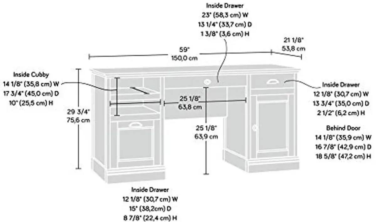 Sauder Barrister Lane Executive Desk, L: 59.06" x W: 21.18" x H: 29.8", Iron Oak finish