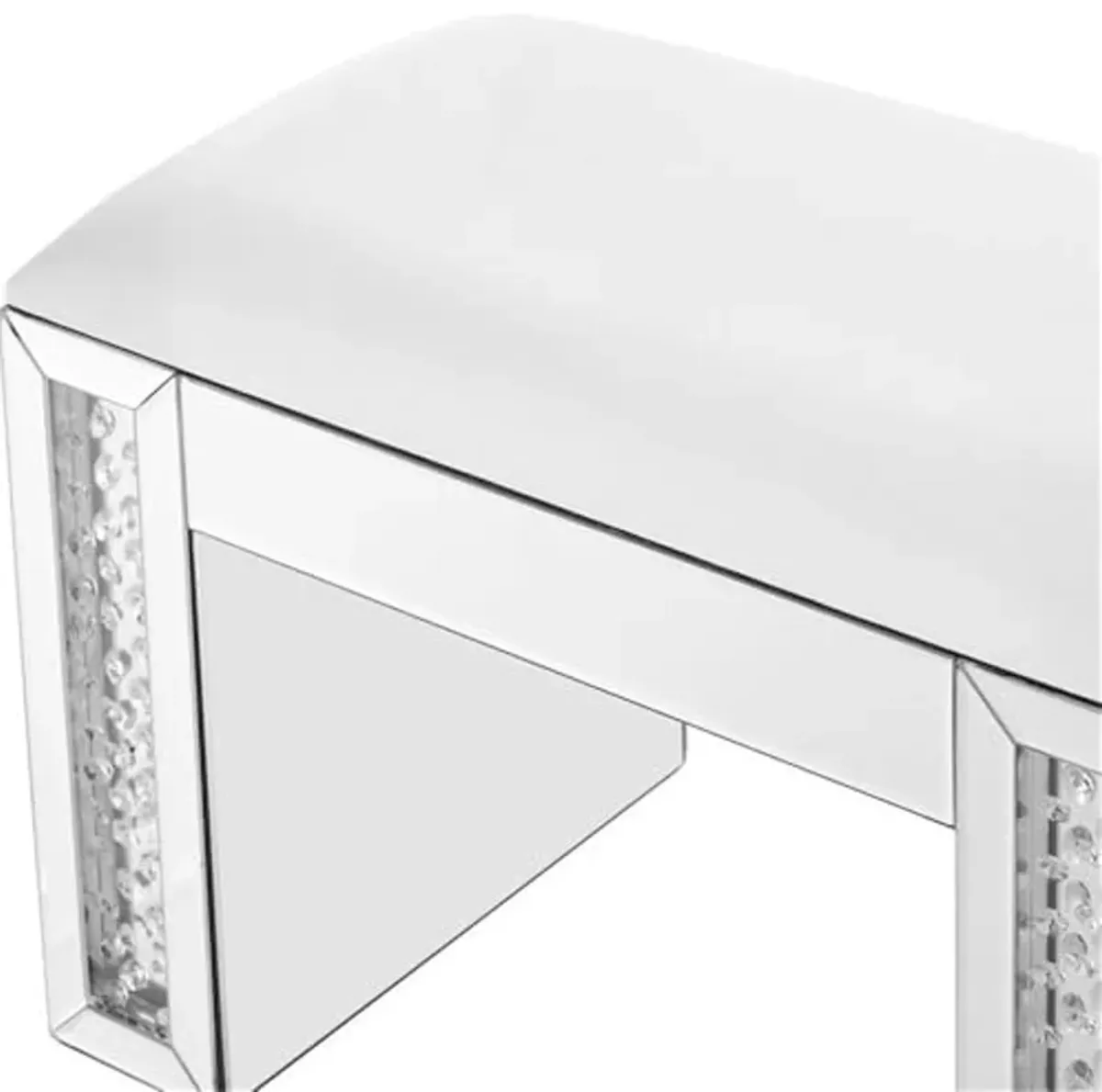 Elegant Decor Modern 26" Clear Crystal Mirrored Leather Vanity Stool