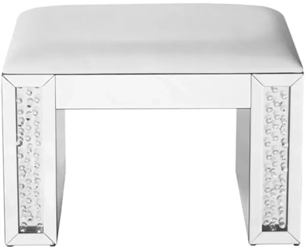 Elegant Decor Modern 26" Clear Crystal Mirrored Leather Vanity Stool