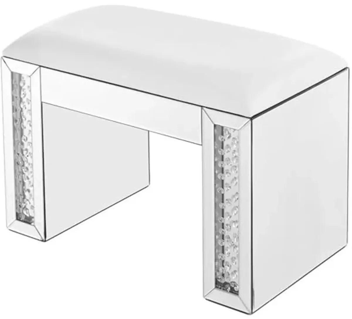 Elegant Decor Modern 26" Clear Crystal Mirrored Leather Vanity Stool