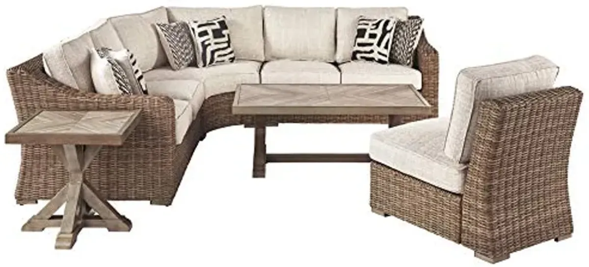 Signature Design by Ashley Beachcroft Patio Farmhouse Outdoor Wicker Cushioned Armless Chair, Beige, (P791-846)