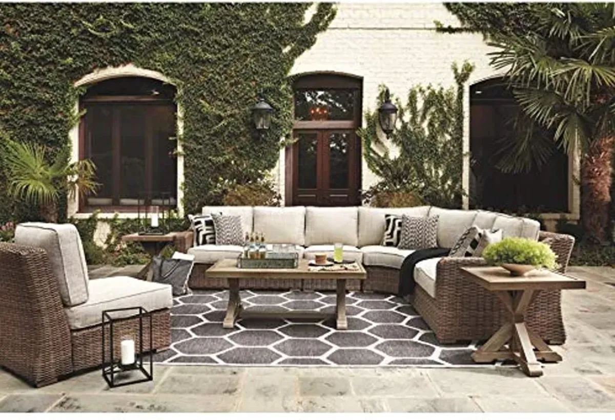 Signature Design by Ashley Beachcroft Patio Farmhouse Outdoor Wicker Cushioned Armless Chair, Beige, (P791-846)