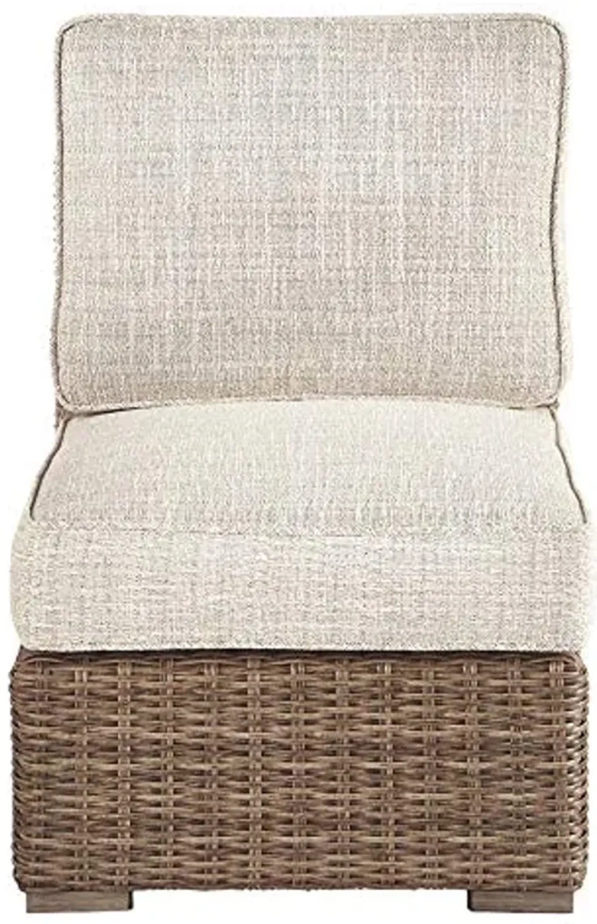 Signature Design by Ashley Beachcroft Patio Farmhouse Outdoor Wicker Cushioned Armless Chair, Beige, (P791-846)