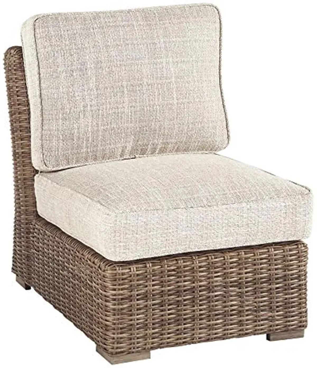 Signature Design by Ashley Beachcroft Patio Farmhouse Outdoor Wicker Cushioned Armless Chair, Beige, (P791-846)