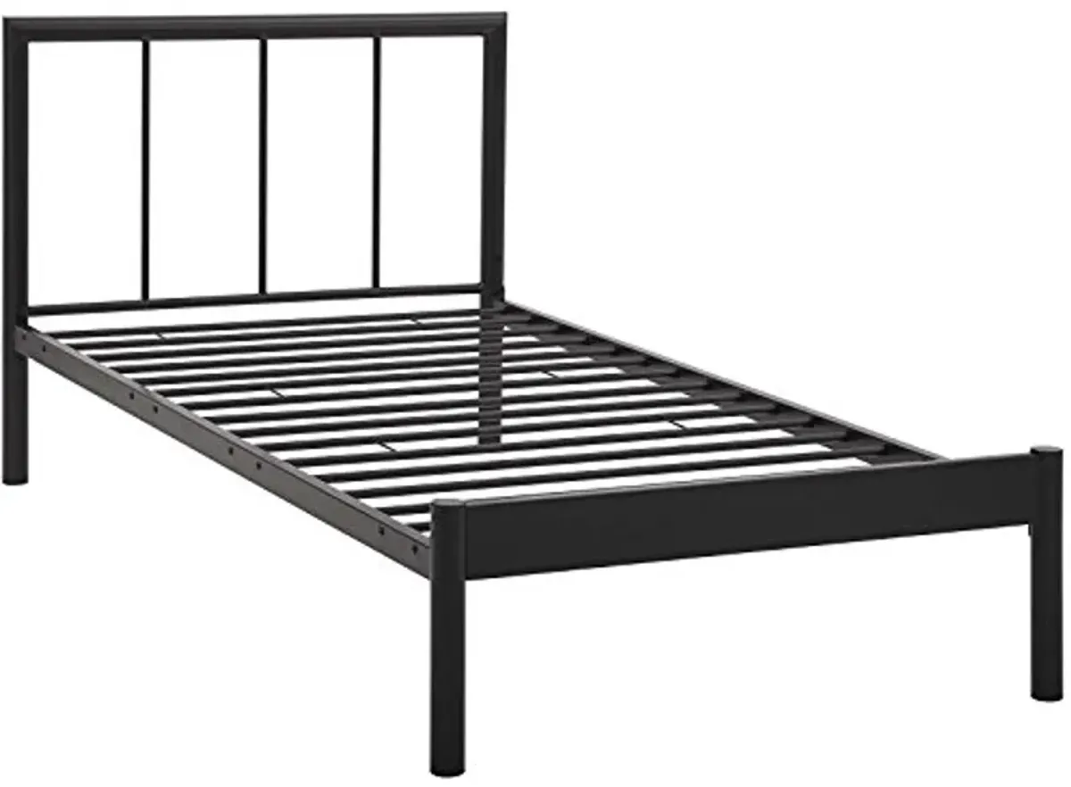 Modway Gwen Steel Metal Farmhouse Platform Twin Bed Frame With Headboard in Brown